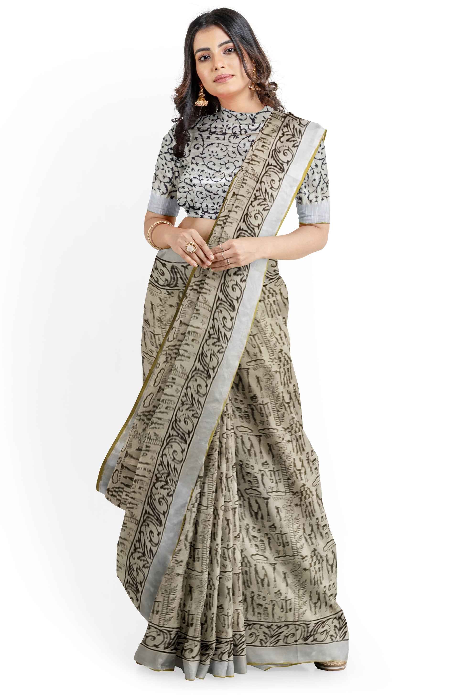 VAAGMI WORLD LINE COTTON THE TRIBE HANDBLOCK PRINT SAREE
