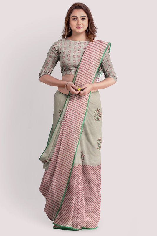 ANUSHKA Cotton Kota Doria Blockprint Saree