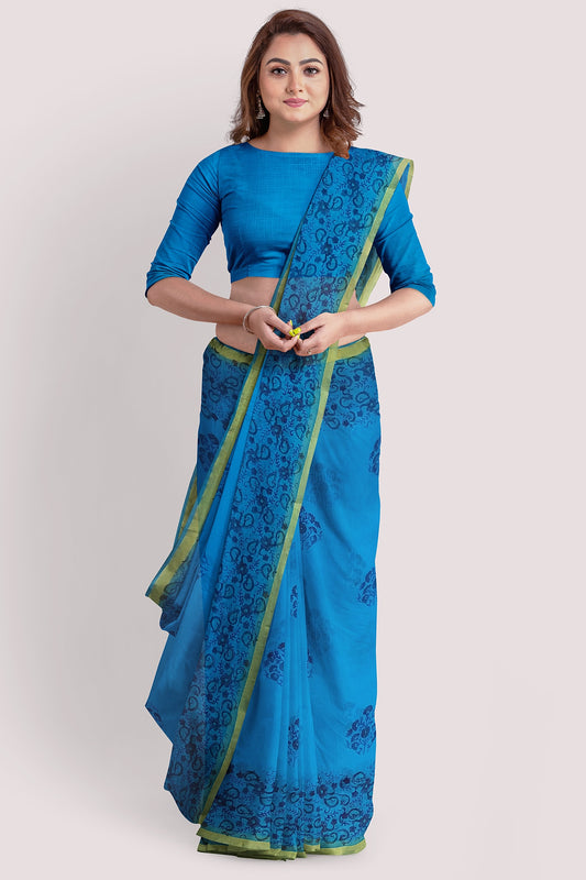 LIYA Cotton Kota Doria Blockprint Saree