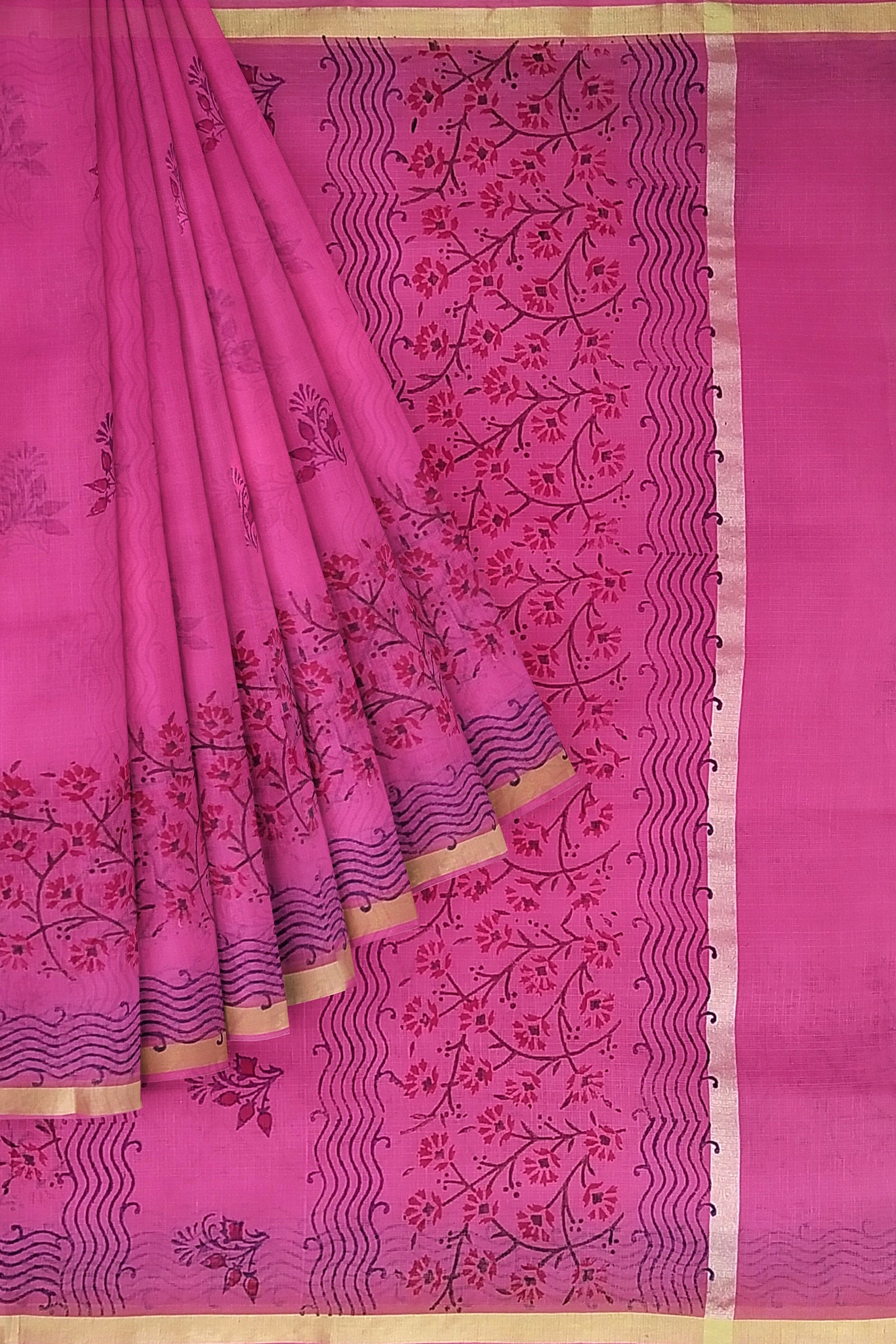 SAANVI Cotton Kota Doria Blockprint Saree