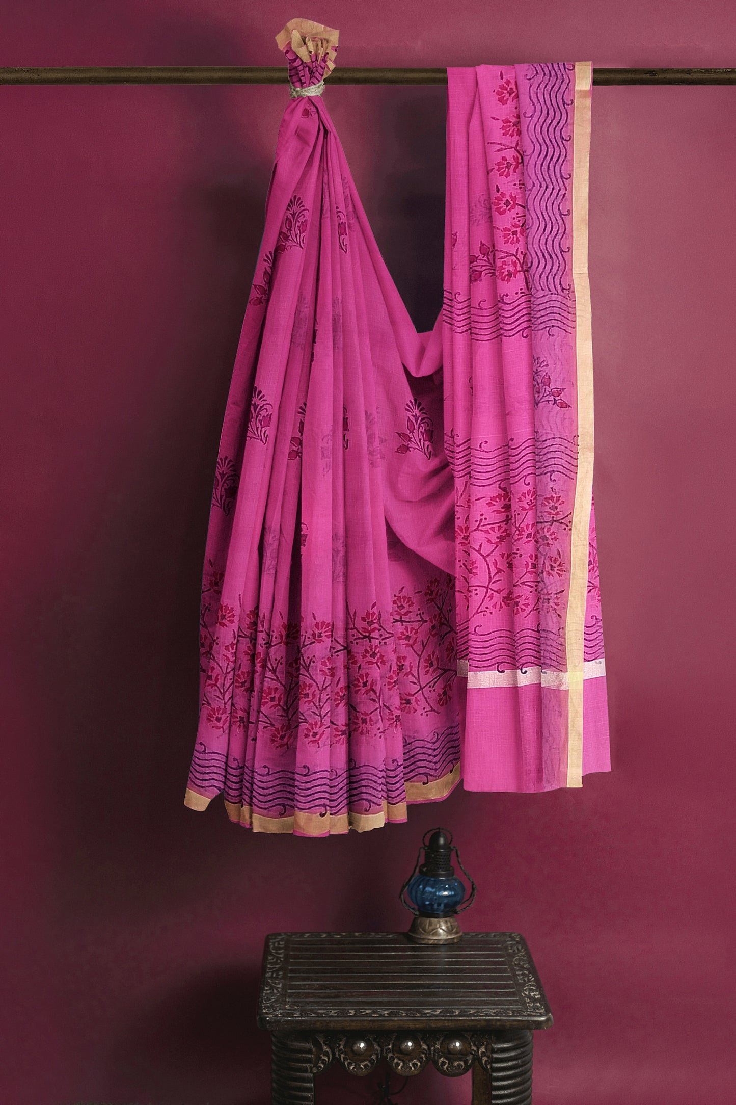 SAANVI Cotton Kota Doria Blockprint Saree