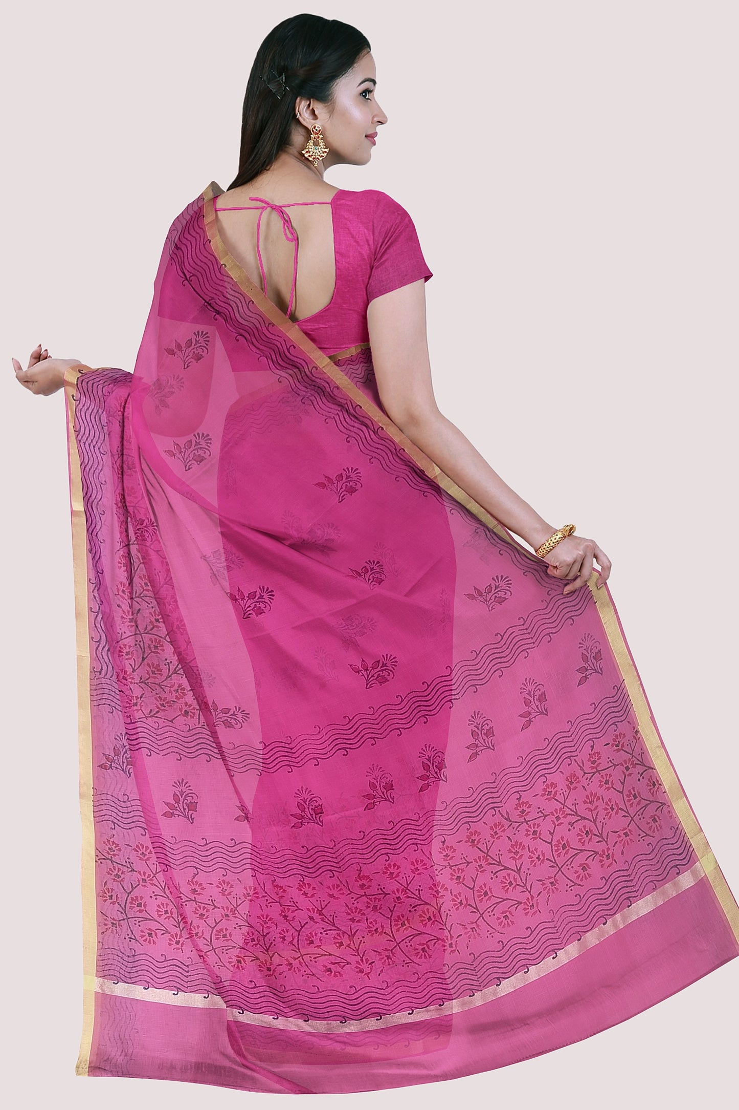 SAANVI Cotton Kota Doria Blockprint Saree