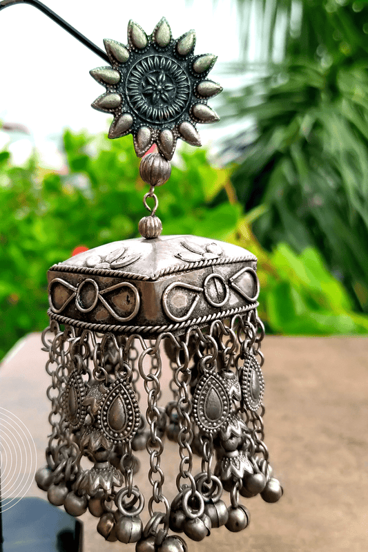 Saadhvi Silver Oxidized Jhumka